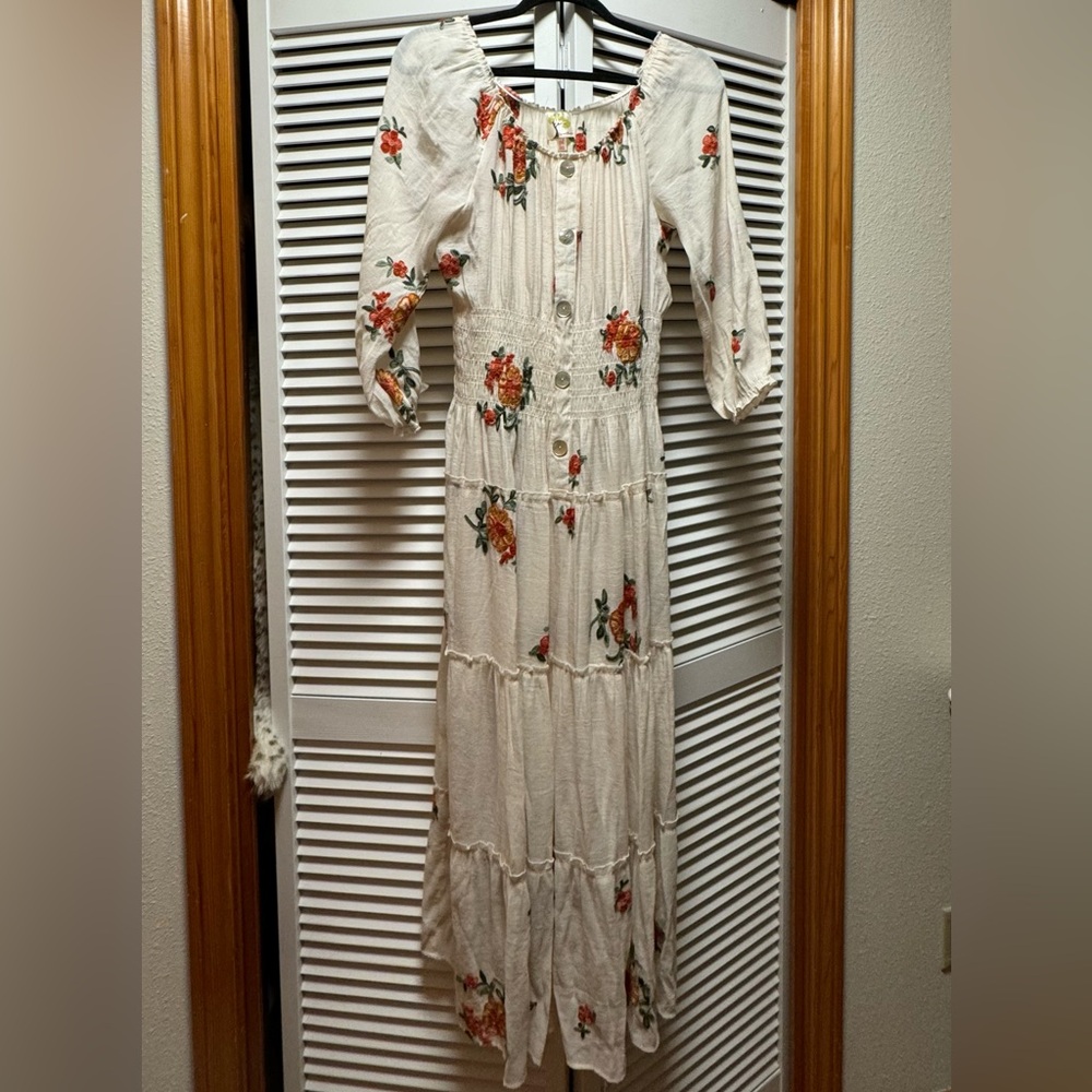 Anthropology embroidery fig and leaf dress